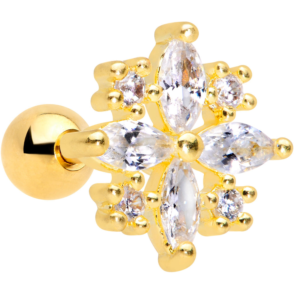 16G 1/4 Clear CZ Gem Gold Tone Star Burst Cartilage Tragus