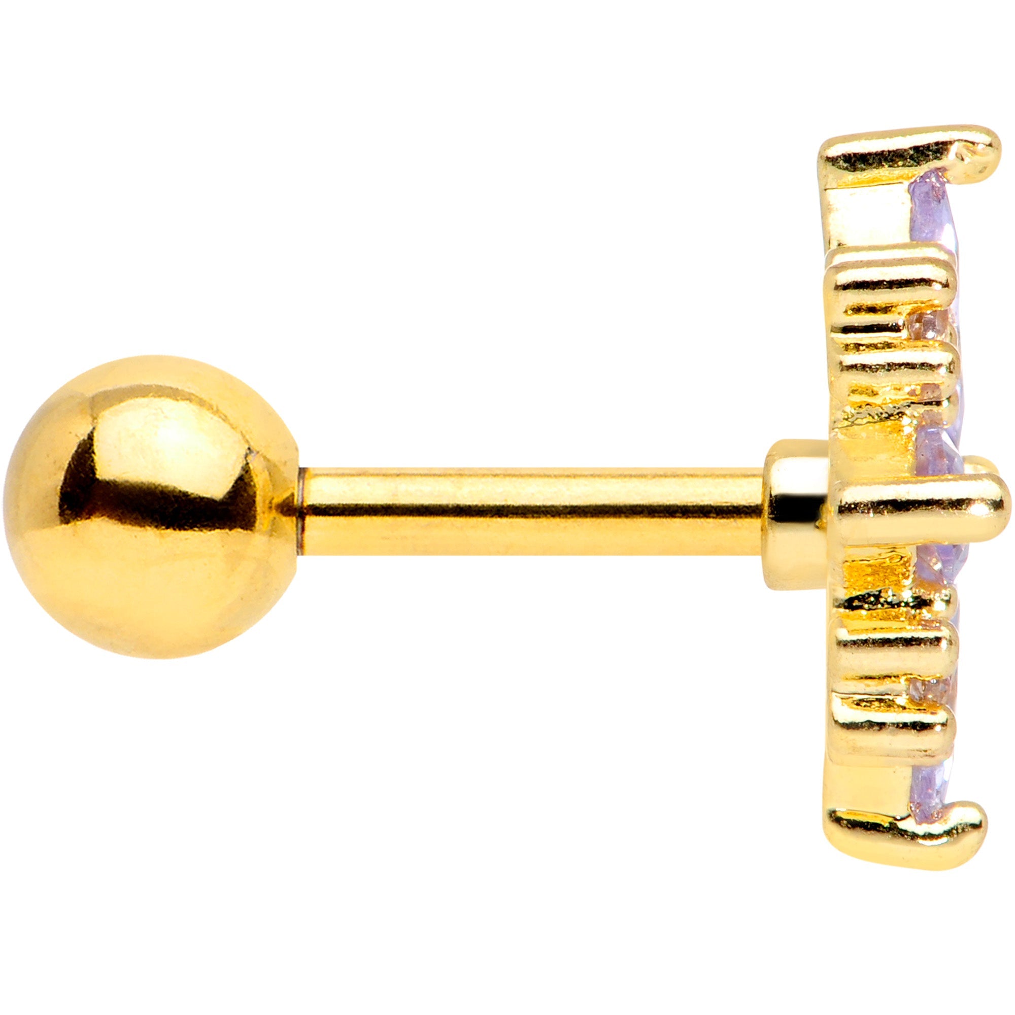 16G 1/4 Clear Purple CZ Gem Gold Tone Star Burst Cartilage Tragus
