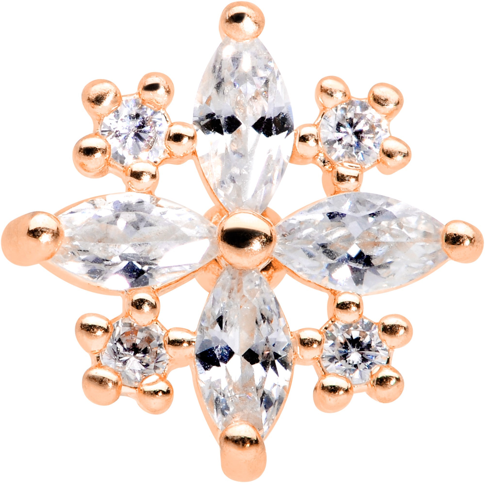 16G 1/4 Clear CZ Gem Rose Gold Tone Star Burst Cartilage Tragus