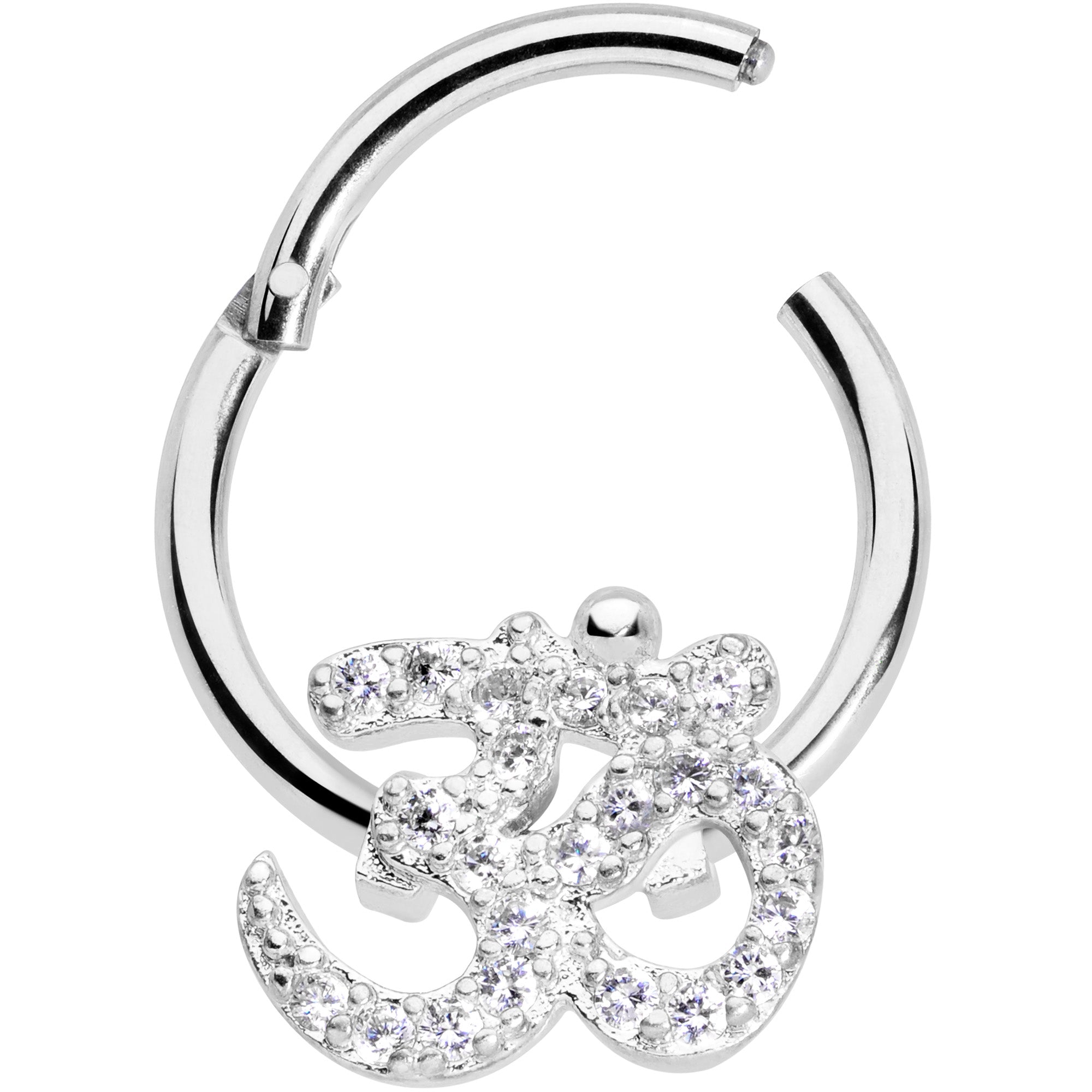 16G 3/8 Clear CZ Gem Amazing Om Hinged Segment Ring