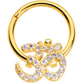16G 3/8 Clear CZ Gem Gold Tone Amazing Om Hinged Segment Ring