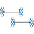 14G 9/16 Clear Gem Blue Celtic Knot Barbell Nipple Ring Set