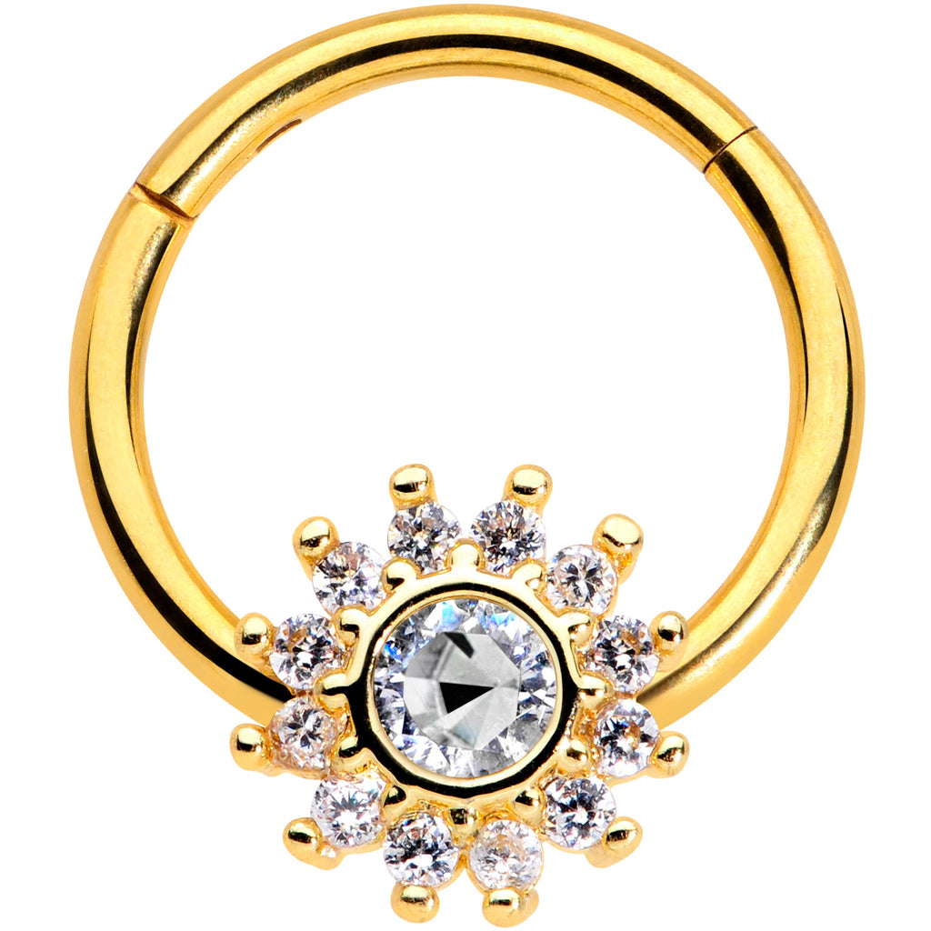 16G 3/8 Clear Gem Gold Tone Baroque Sun Hinged Segment Ring
