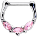 16G 5/16 Pink Gem Oval Trio Cartilage Clicker
