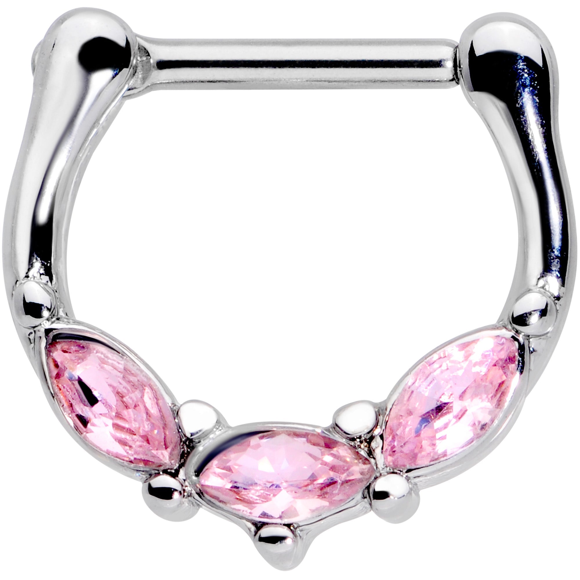 16G 5/16 Pink Gem Oval Trio Cartilage Clicker