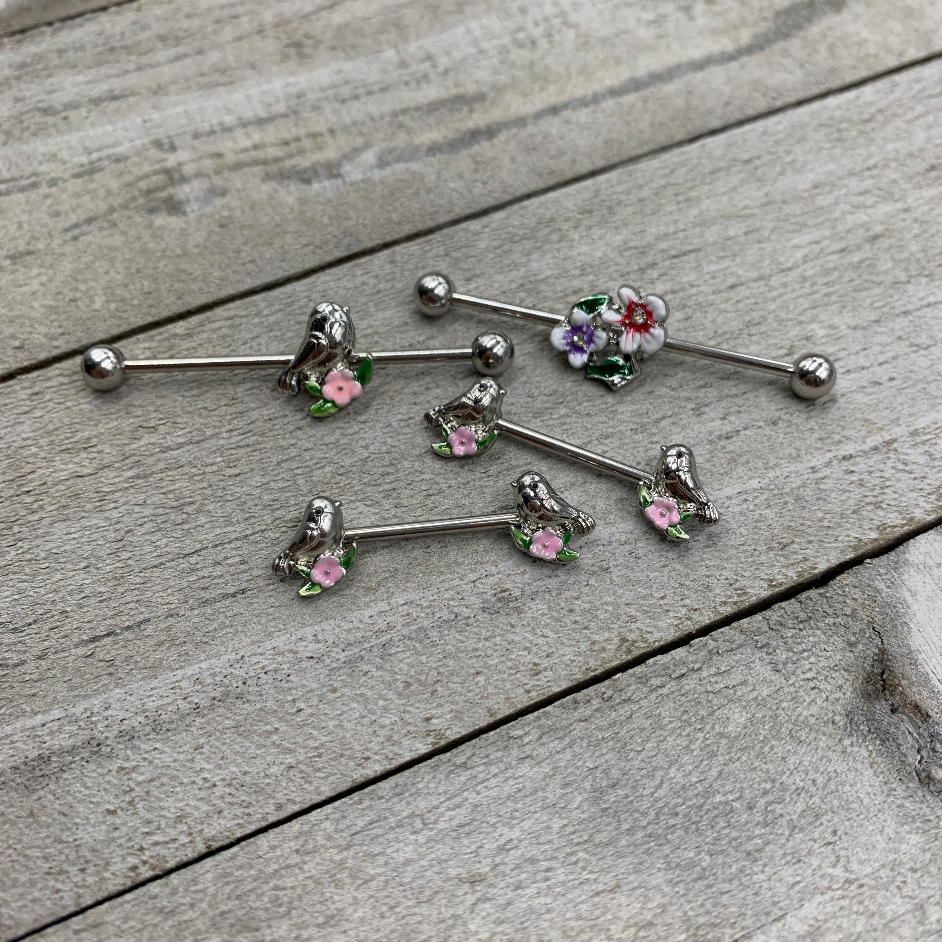 14G Clear Gem Fanciful Flowers Industrial Barbell 38mm