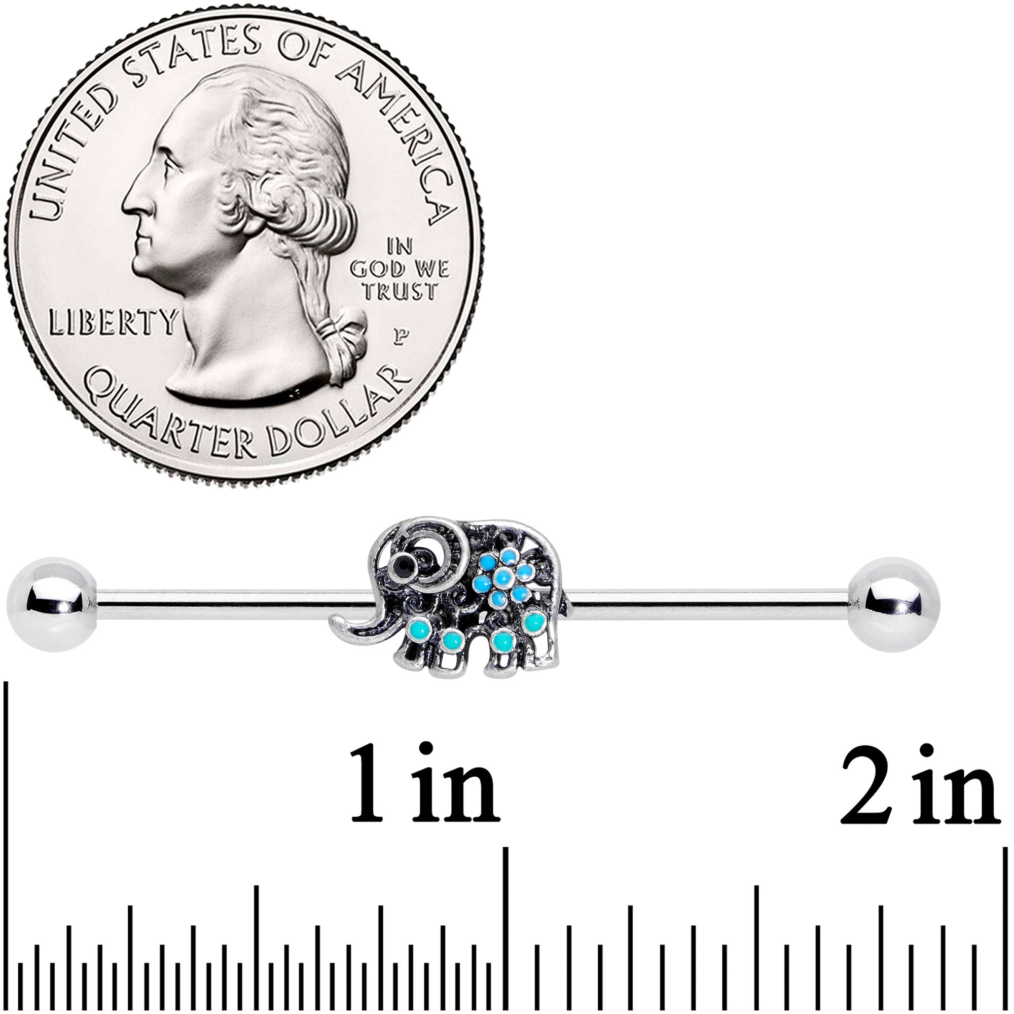 14G Aqua Orb Curvy Elephant Industrial Barbell 38mm