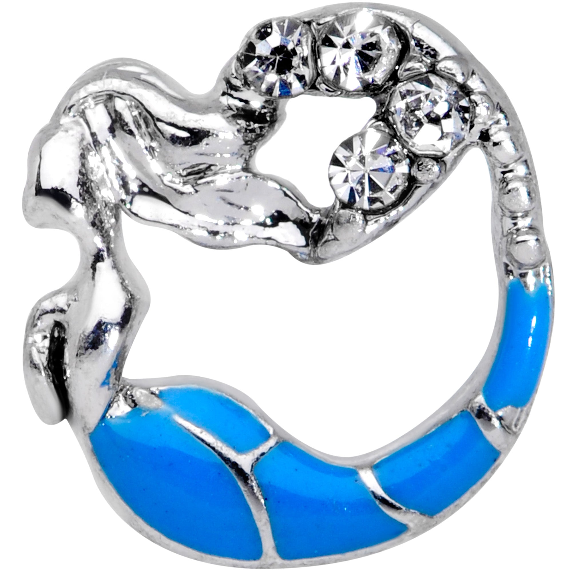 16G 1/4 Clear Gem Blue Curved Mermaid Cartilage Tragus