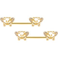 14G 9/16 Clear Gem Gold Tone Flying Pig Barbell Nipple Ring Set