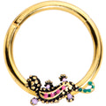 16G 3/8 Pink Green Gem Gold Tone Lovely Lizard Hinged Segment Ring