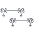 14G 5/8 Clear Gem Lotus Heart Dangle Barbell Nipple Ring Set