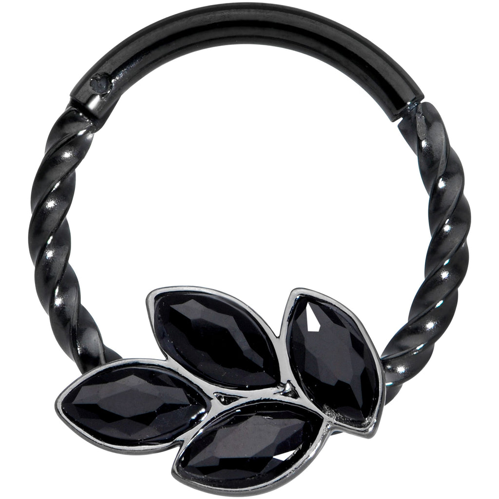 16G 3/8 Black Gem Black Oval Quartet Twisted Cartilage Clicker