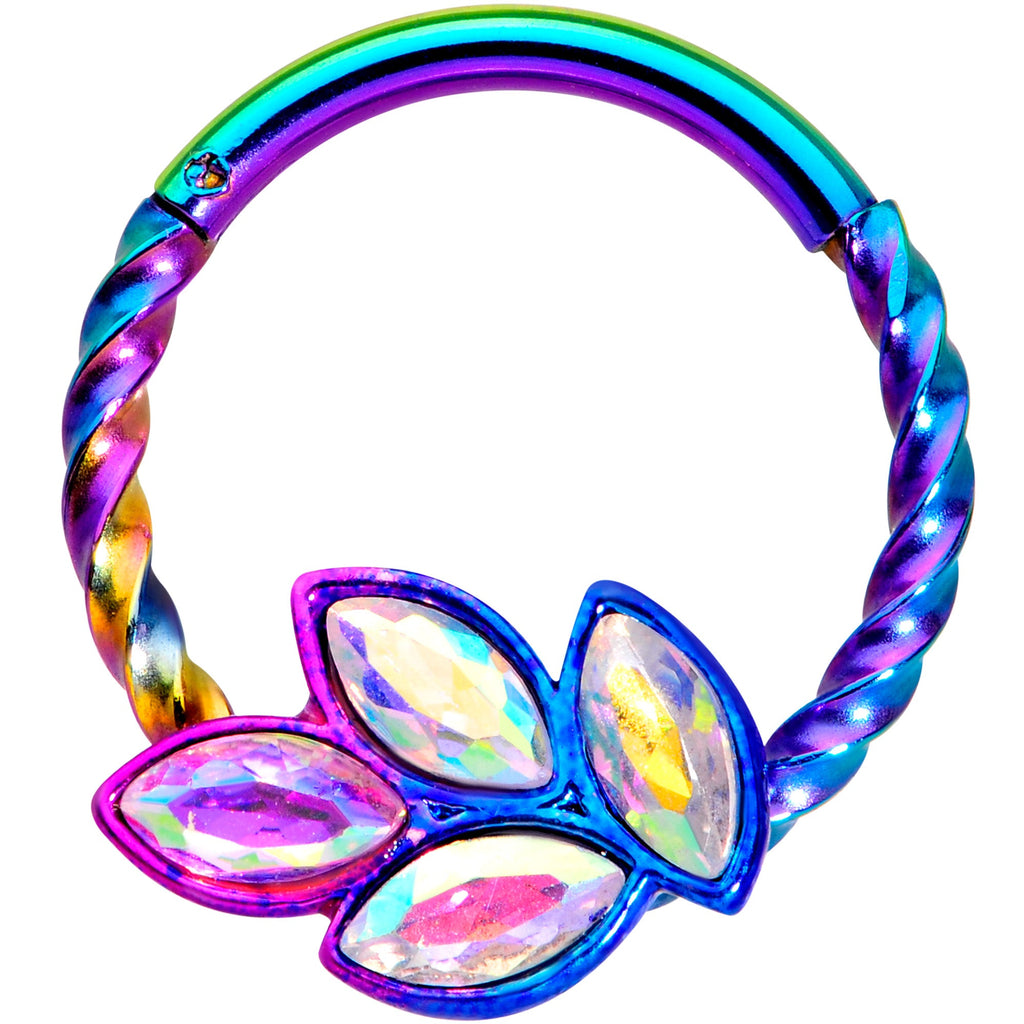 16G 3/8 Aurora Gem Rainbow Oval Quartet Twisted Cartilage Clicker