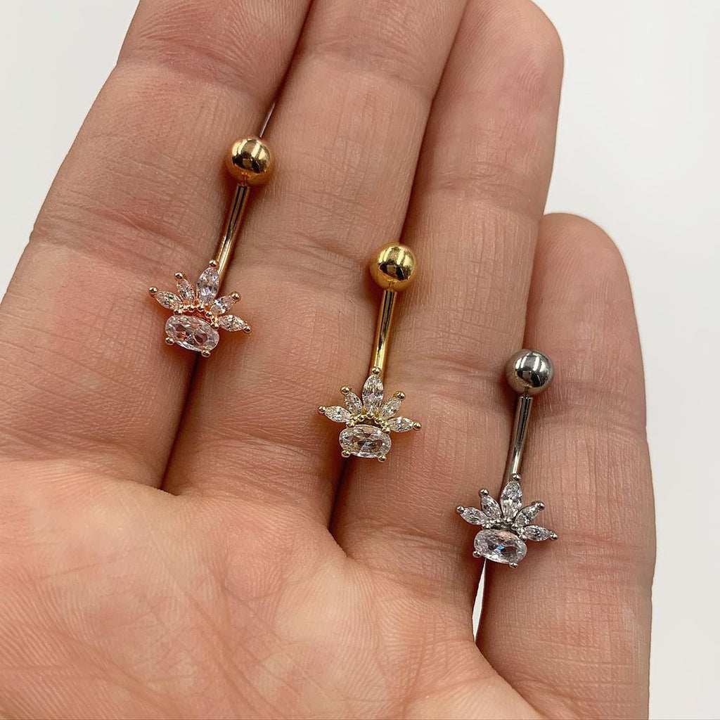 Clear Gem Gold Tone Spray Belly Ring