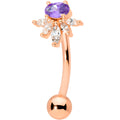 Clear Purple Gem Rose Gold Tone Spray Belly Ring