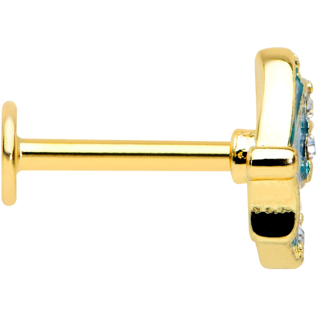 16G 5/16 Clear Gem Gold Tone Blues Butterfly Labret Monroe Tragus