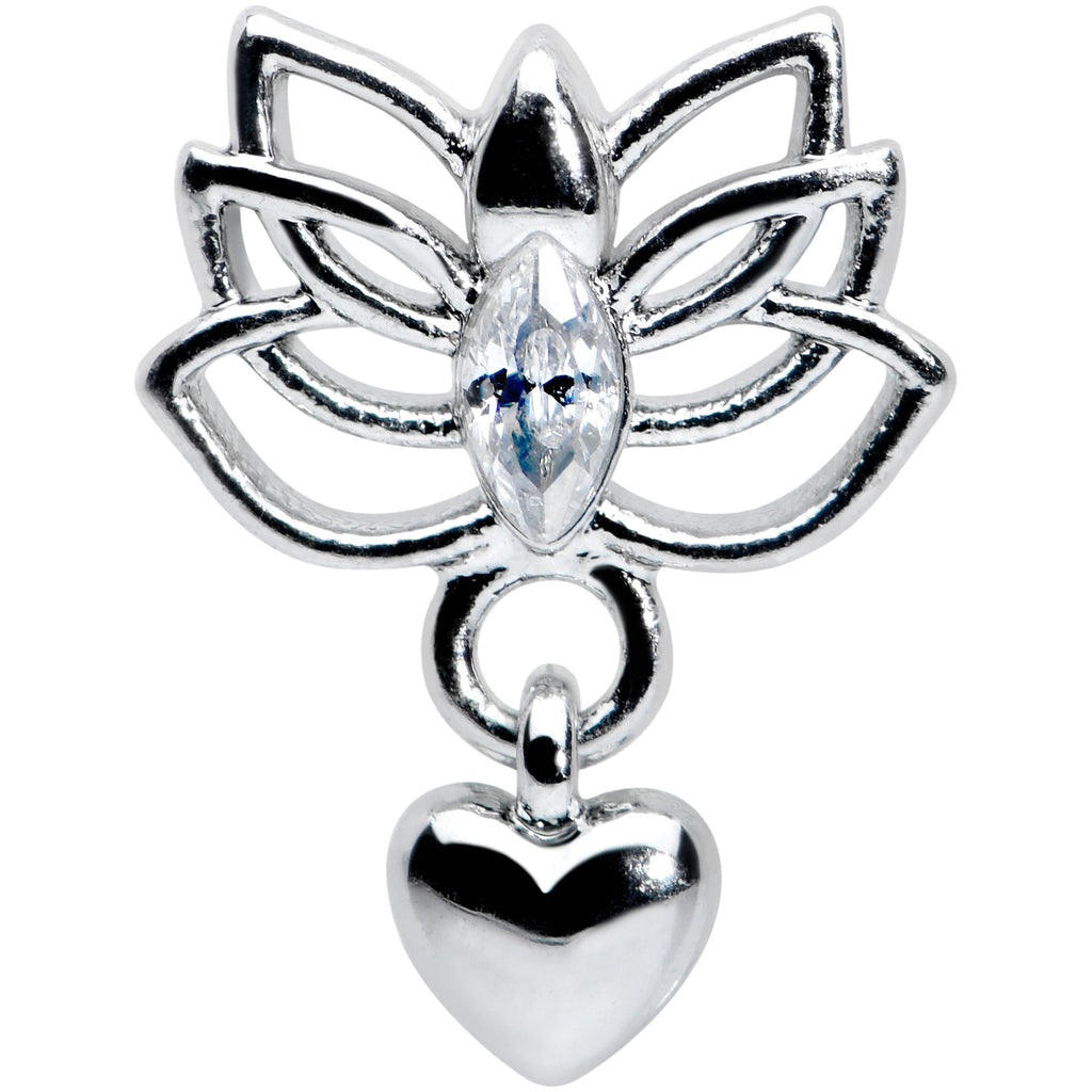 16G 5/16 Clear Gem Lotus Heart Dangle Labret Monroe Tragus