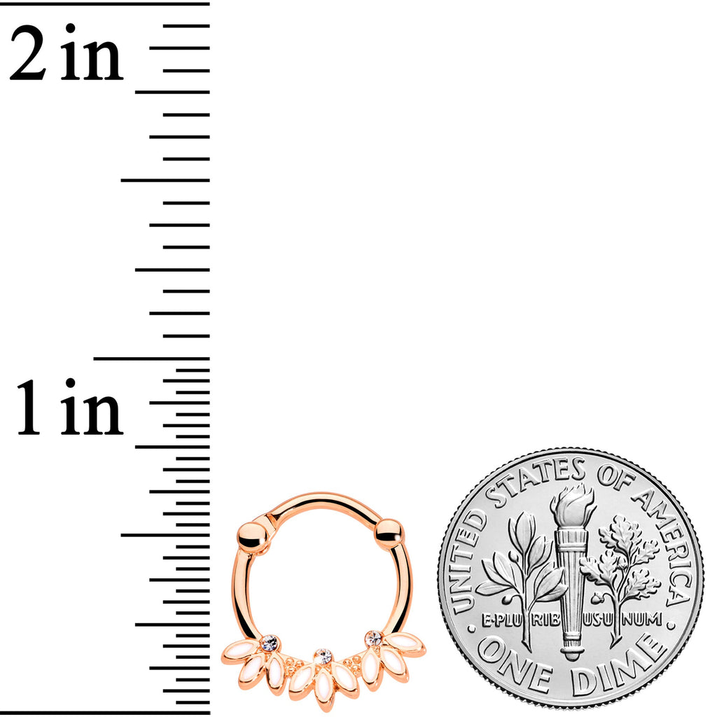 16G 3/8 Clear Gem Rose Gold Tone White Leaves Cartilage Clicker
