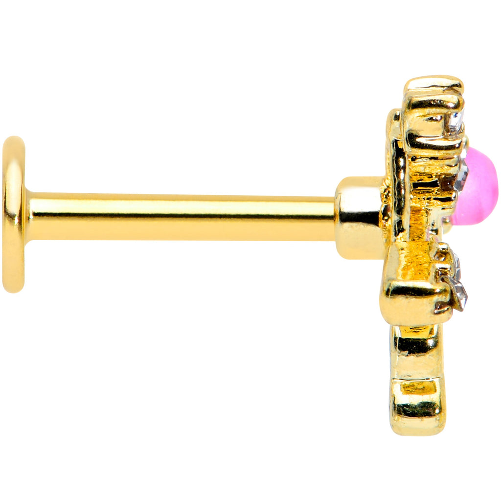 16G 5/16 Pink Faux Opal Gold Tone Cupids Bow Labret Monroe Tragus