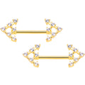 14G 9/16 Clear Gem Gold Tone Arrow Barbell Nipple Ring Set