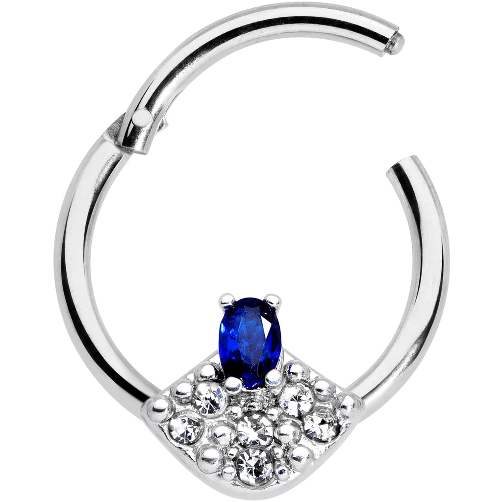 16G 3/8 Blue Clear Gem Art Deco Fan Hinged Segment Ring