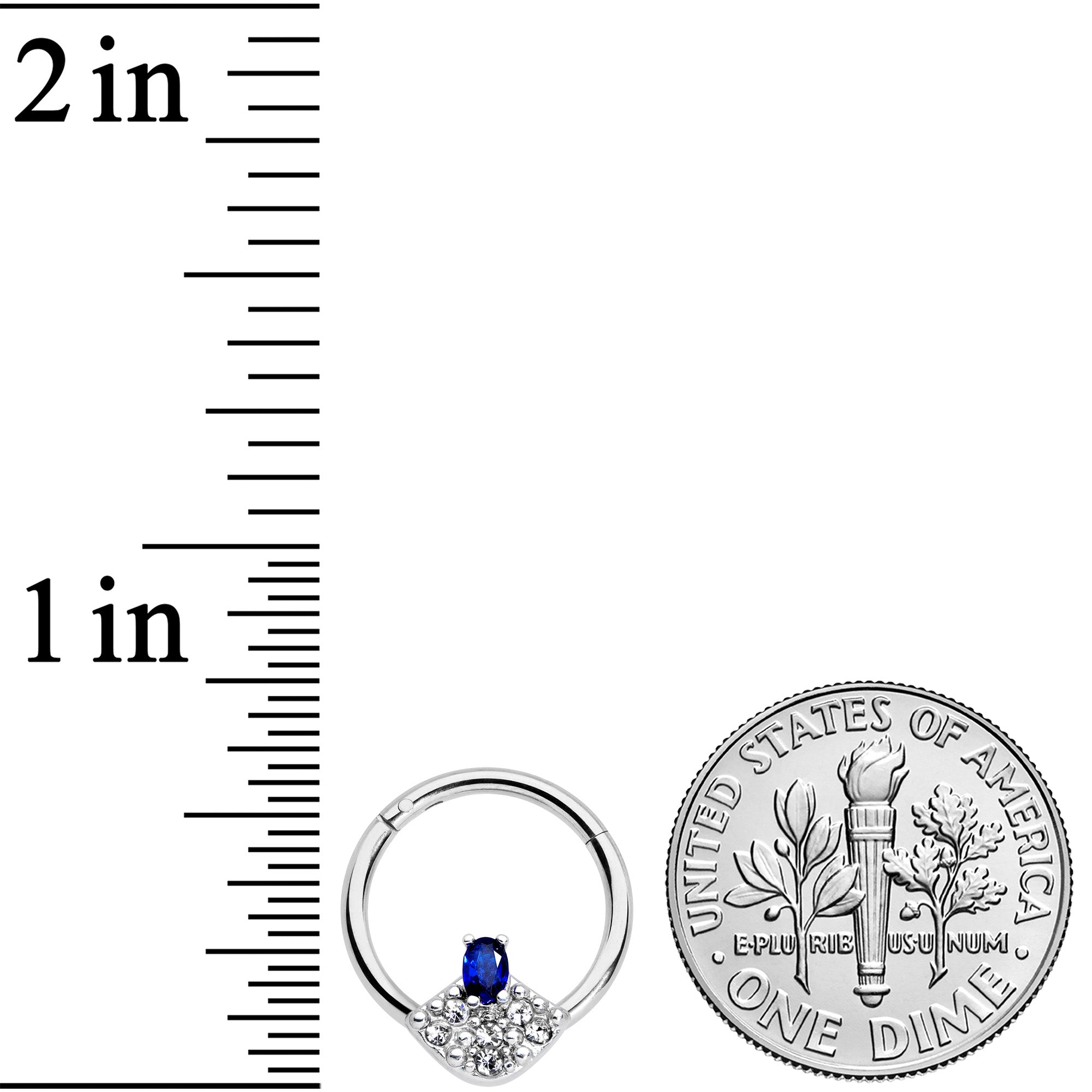 16G 3/8 Blue Clear Gem Art Deco Fan Hinged Segment Ring