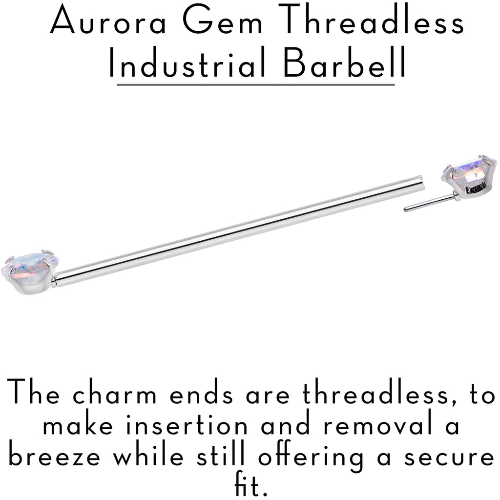 14G Aurora CZ Gem Threadless Industrial Barbell 38mm