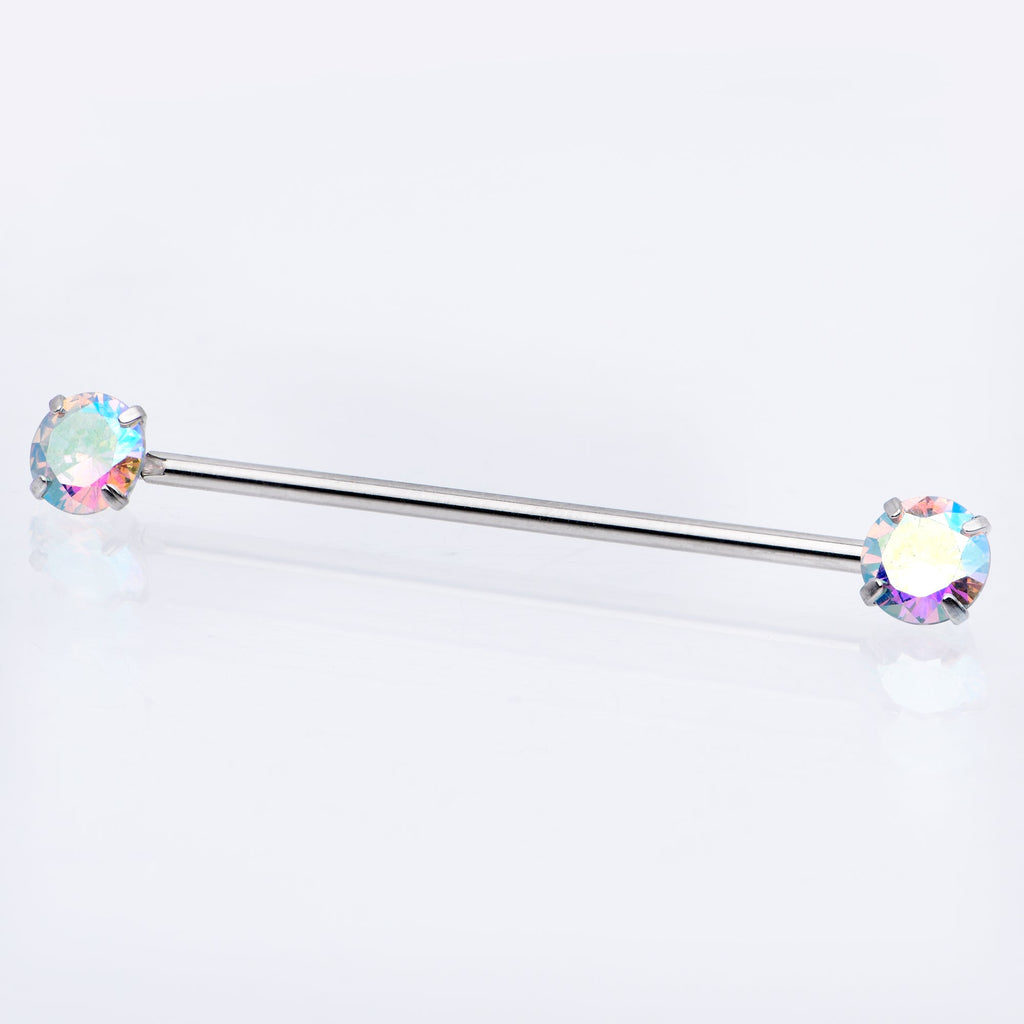 14G Aurora CZ Gem Threadless Industrial Barbell 38mm