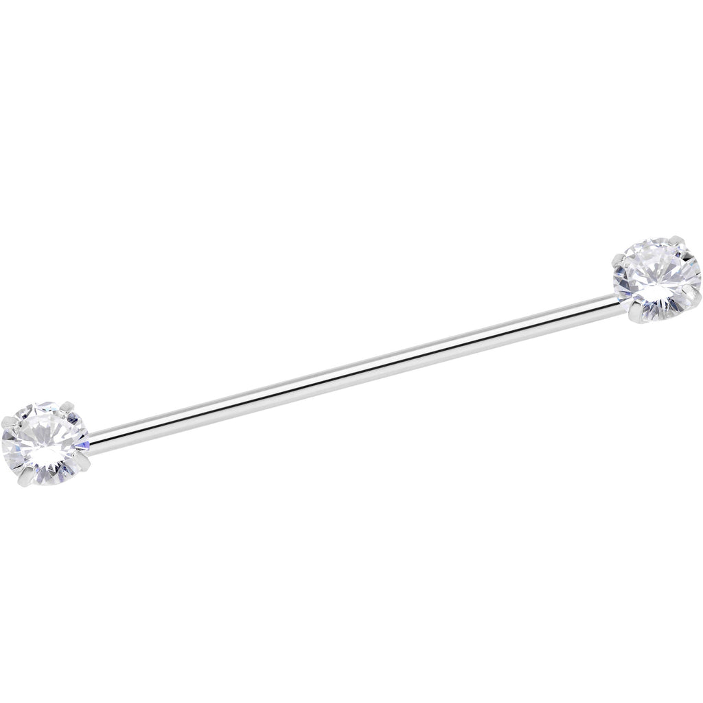 14G Clear CZ Gem Threadless Industrial Barbell 38mm
