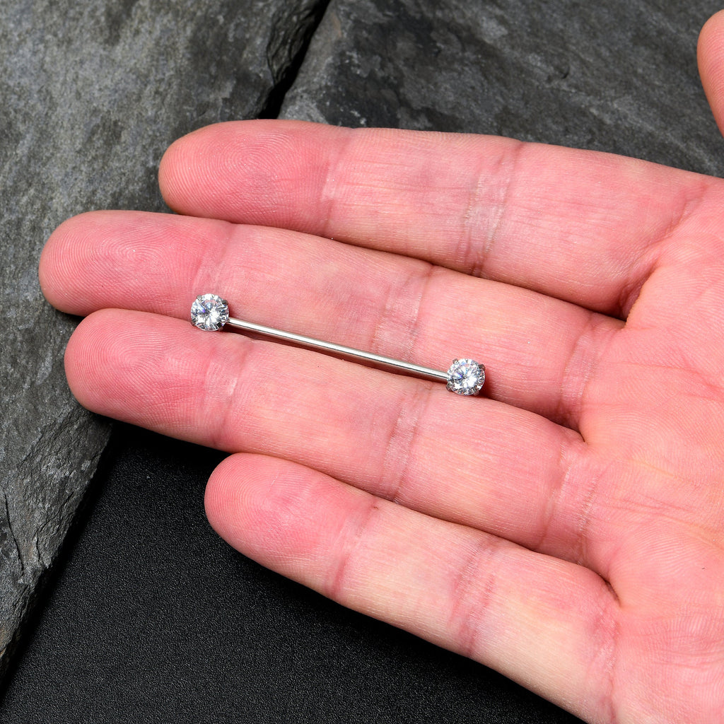14G Clear CZ Gem Threadless Industrial Barbell 38mm