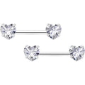 14G 1/2 Clear CZ Gem Heart Threadless Barbell Nipple Ring Set