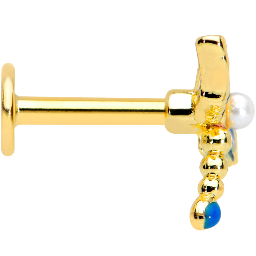16G 1/4 Gold Tone White Orb Dragonfly Labret Monroe Tragus