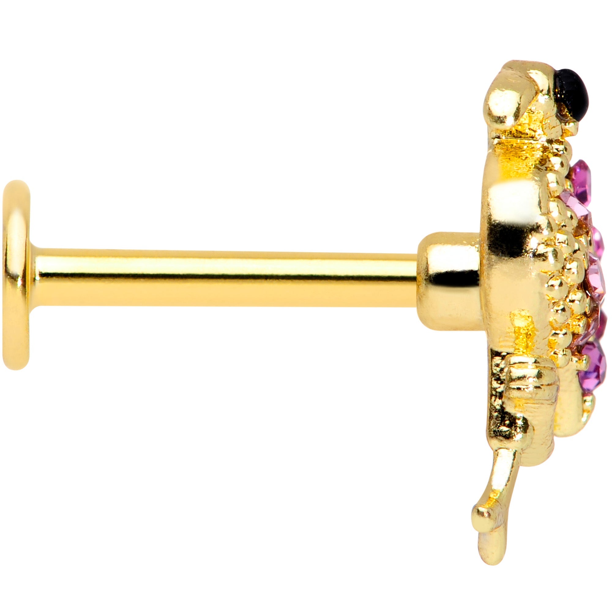 16G 5/16 Pink Gem Gold Tone Fashion Flamingo Labret Monroe Tragus