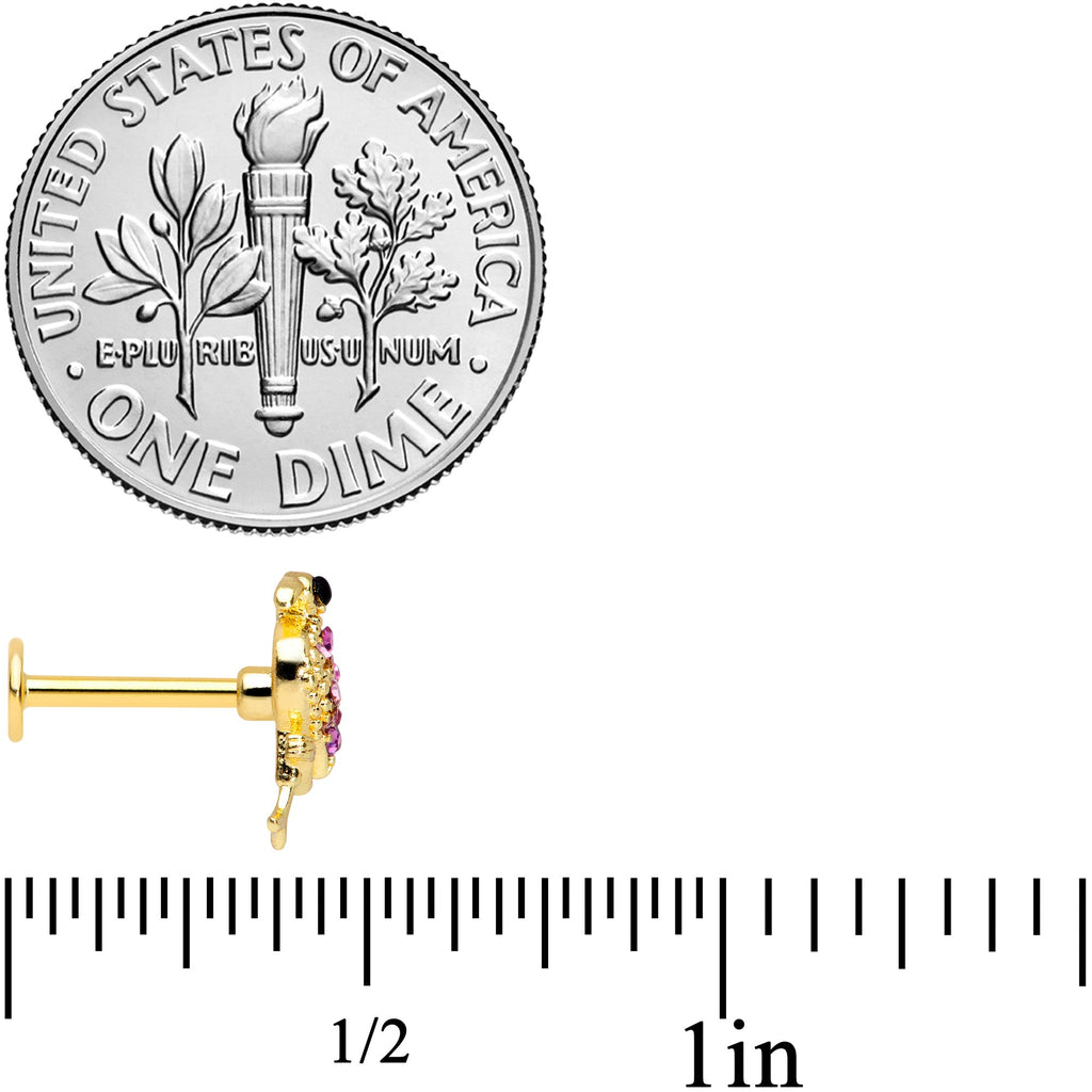 16G 5/16 Pink Gem Gold Tone Fashion Flamingo Labret Monroe Tragus