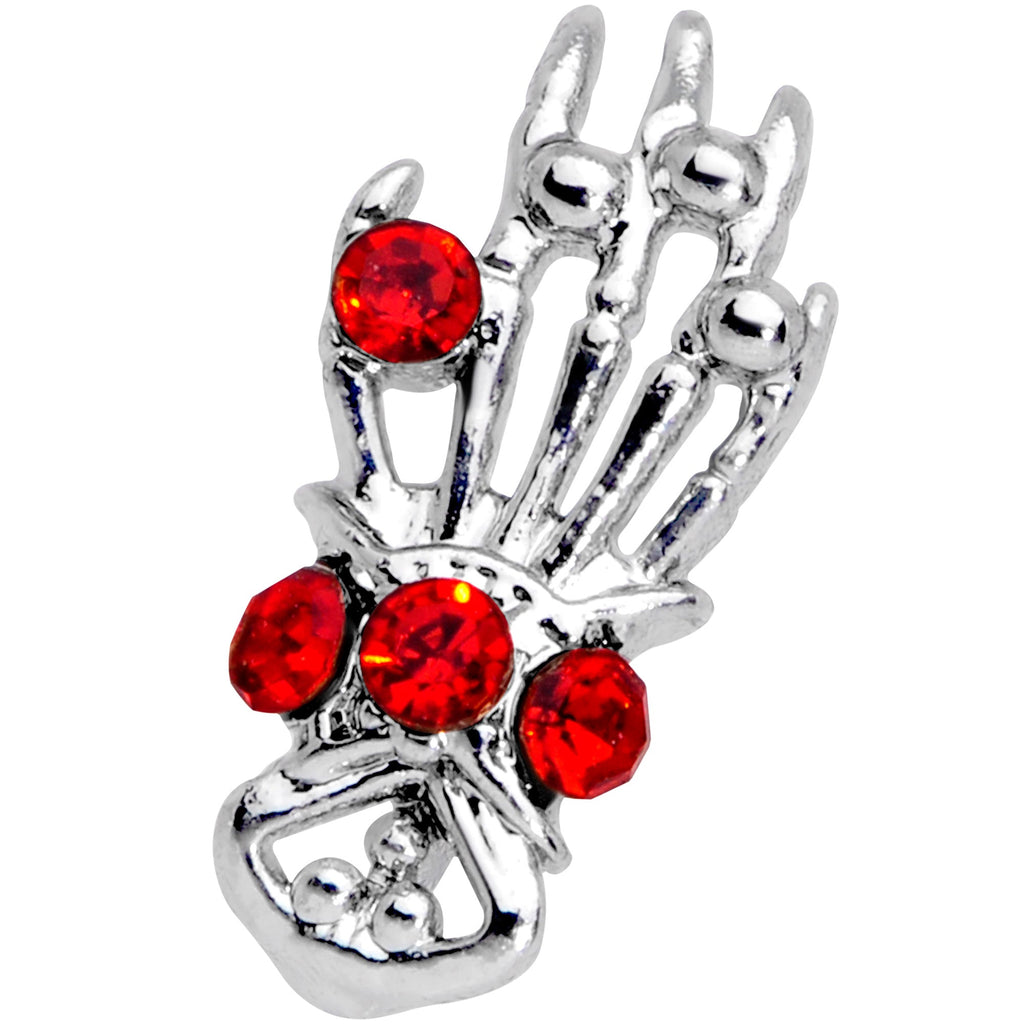 16G 1/4 Red Gem Skeleton Hand Halloween Cartilage Tragus Earring