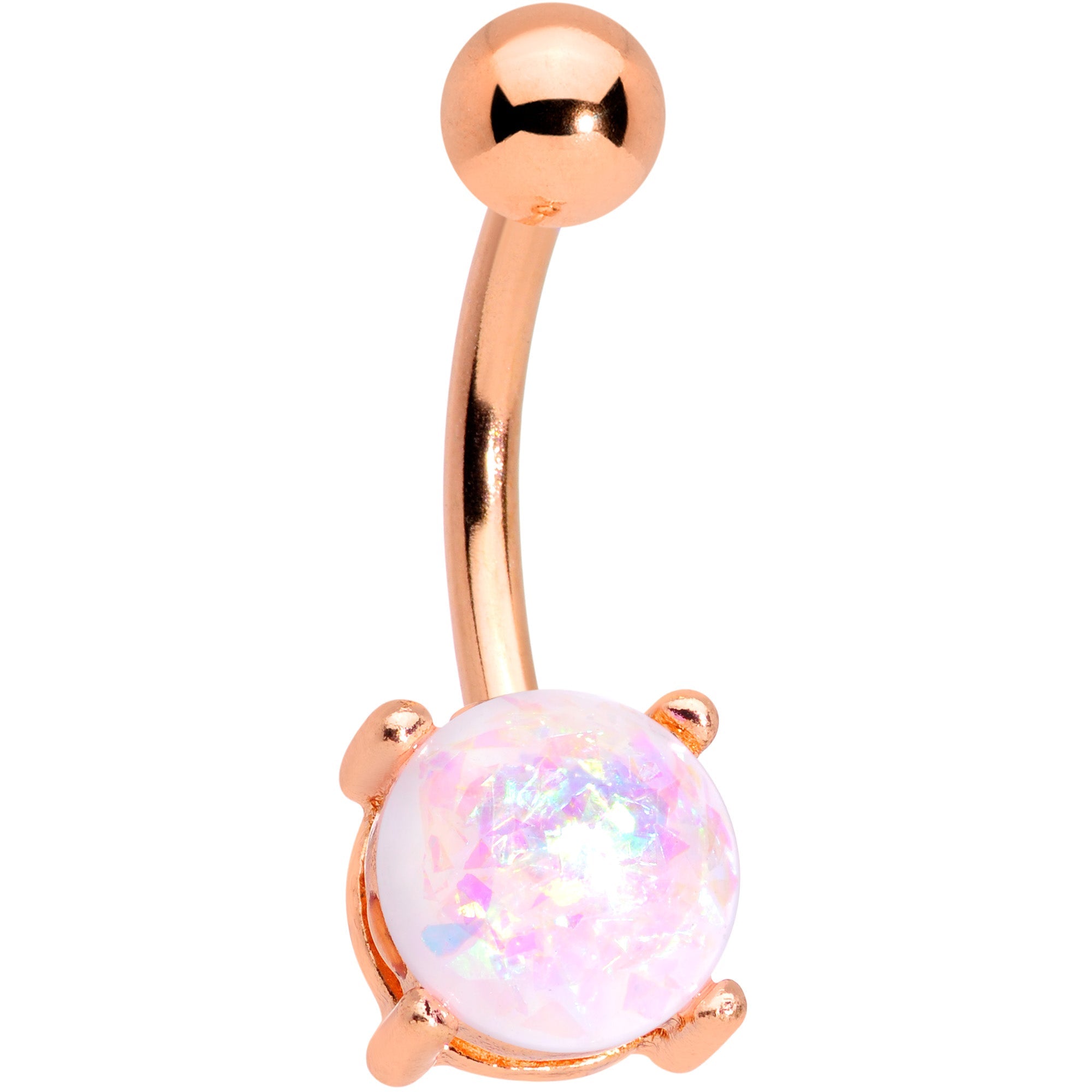 White Faux Opal Clear Gem Rose Gold Tone Aurora Belly Ring Set of 4