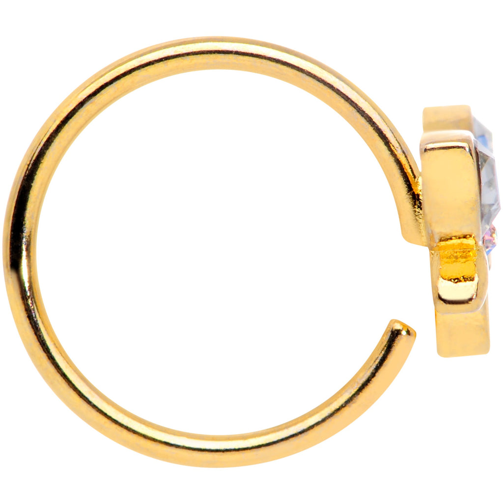 18G 3/8 Clear Aurora Gem Gold Tone Loop Butterfly Nose Hoop