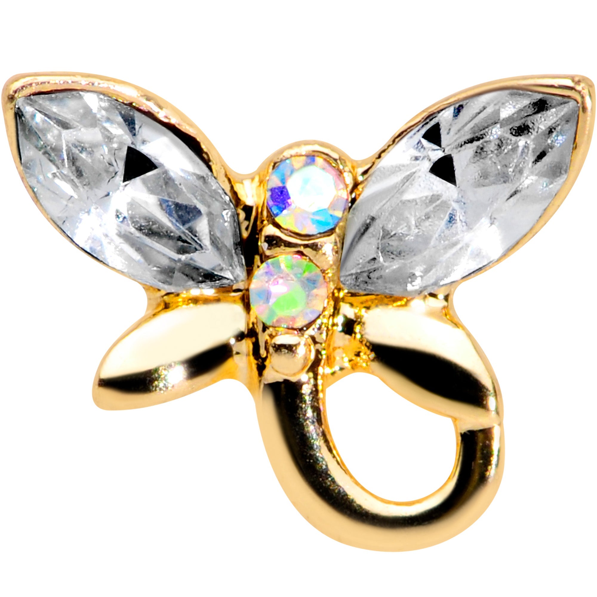 16G 1/4 Clear Gem Gold Tone Loop Butterfly Cartilage Tragus