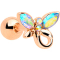 16G 1/4 Aurora Gem Rose Gold Tone Loop Butterfly Cartilage Tragus