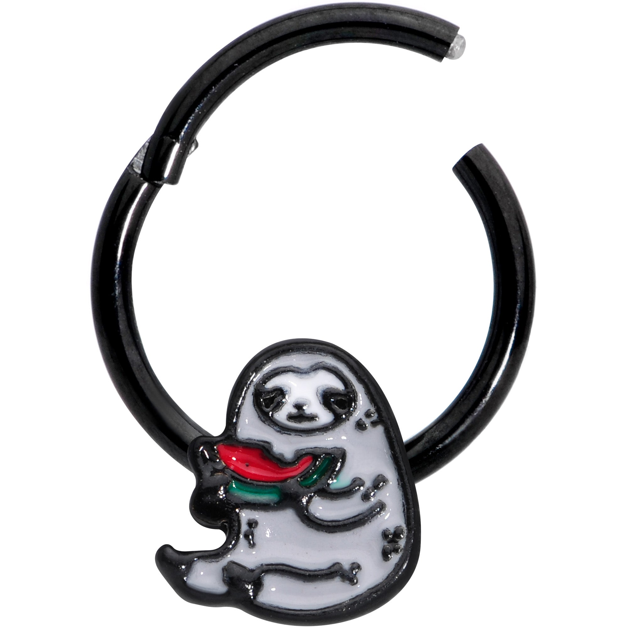 16G 3/8 Black Watermelon Sloth Hinged Segment Ring