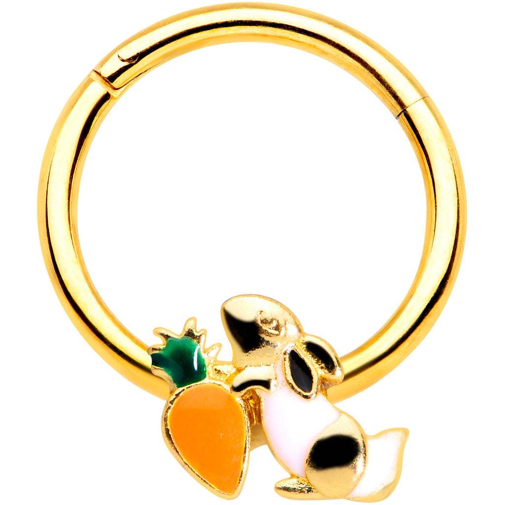 16G 3/8 Gold Tone Bunny Rabbit Carrot Easter Hinged Segment Ring