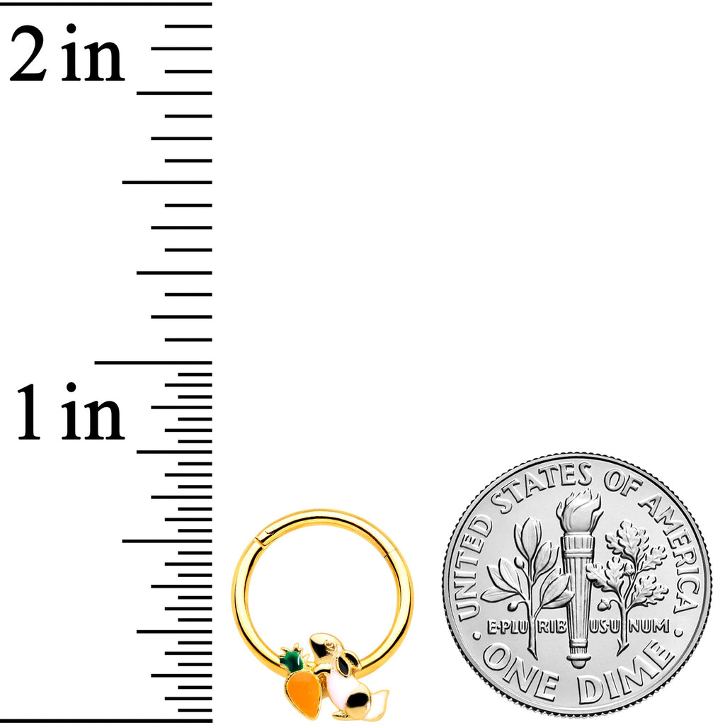 16G 3/8 Gold Tone Bunny Rabbit Carrot Easter Hinged Segment Ring