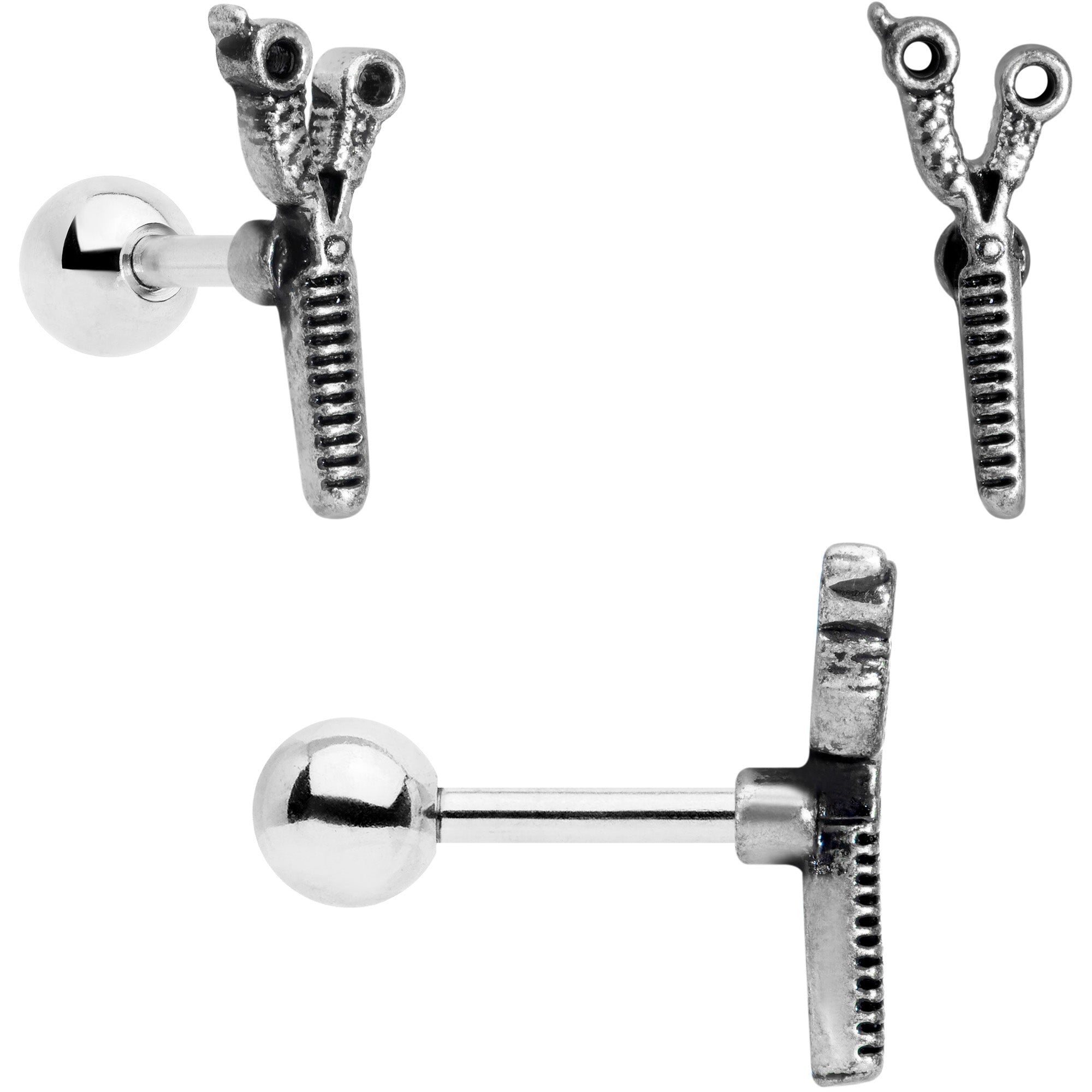16G 1/4 Black Gold Tone Scissors Hair Cartilage Tragus Set of 3