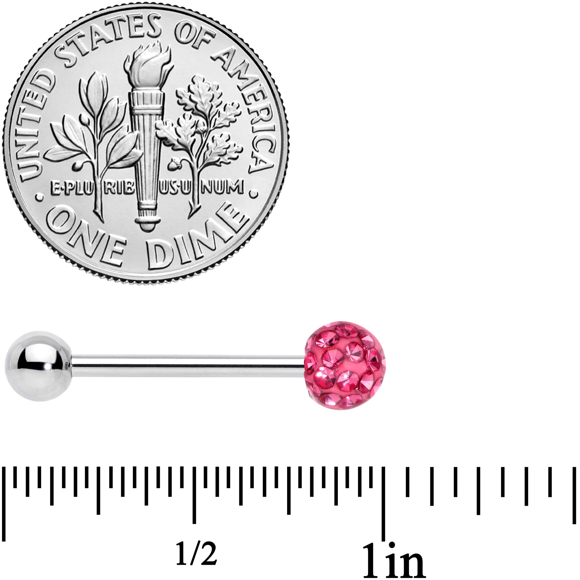 Pink Gem Disco Ball Internally Threaded Barbell Tongue Ring