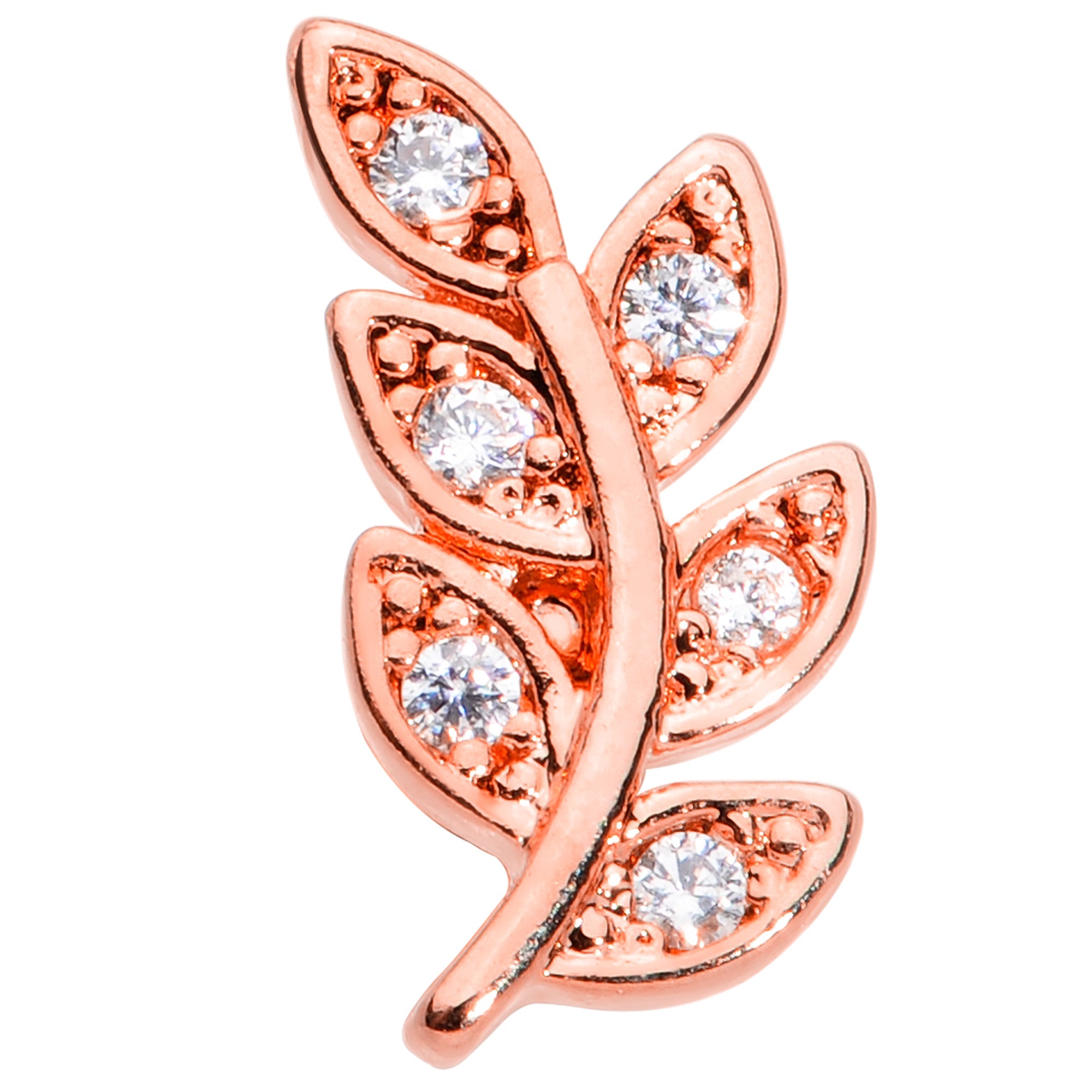16G 1/4 Clear CZ Gem Rose Gold Tone Leaf Internal Thread Labret