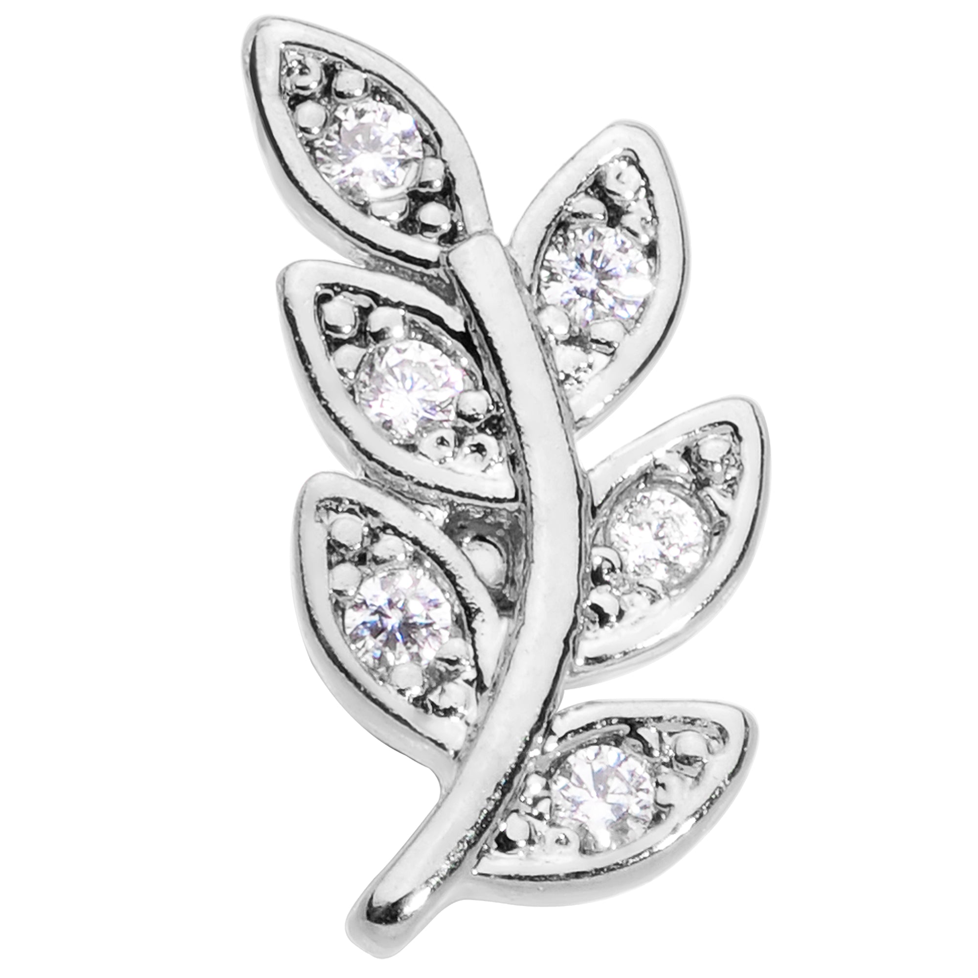 16G 1/4 Clear CZ Gem Leaf Internally Threaded Labret Tragus