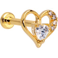 16G 5/16 Clear CZ Gem Gold Tone Heart Internally Threaded Labret