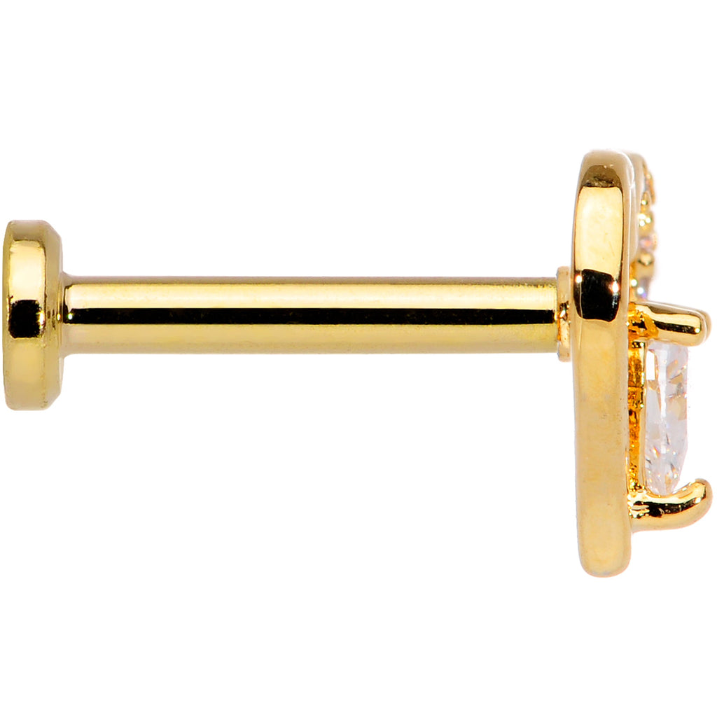 16G 5/16 Clear CZ Gem Gold Tone Heart Internally Threaded Labret