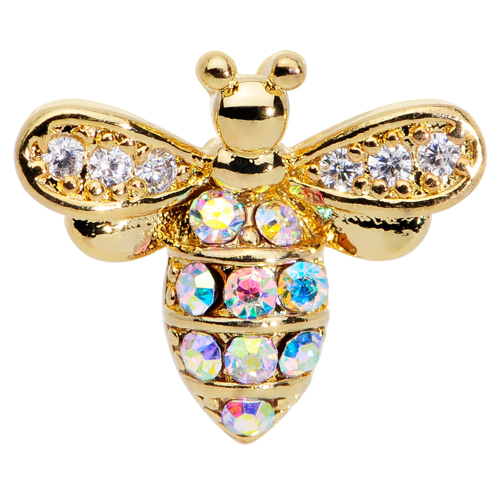 16G 1/4 Aurora CZ Gem Gold Hue Beauty Bee Internal Thread Labret