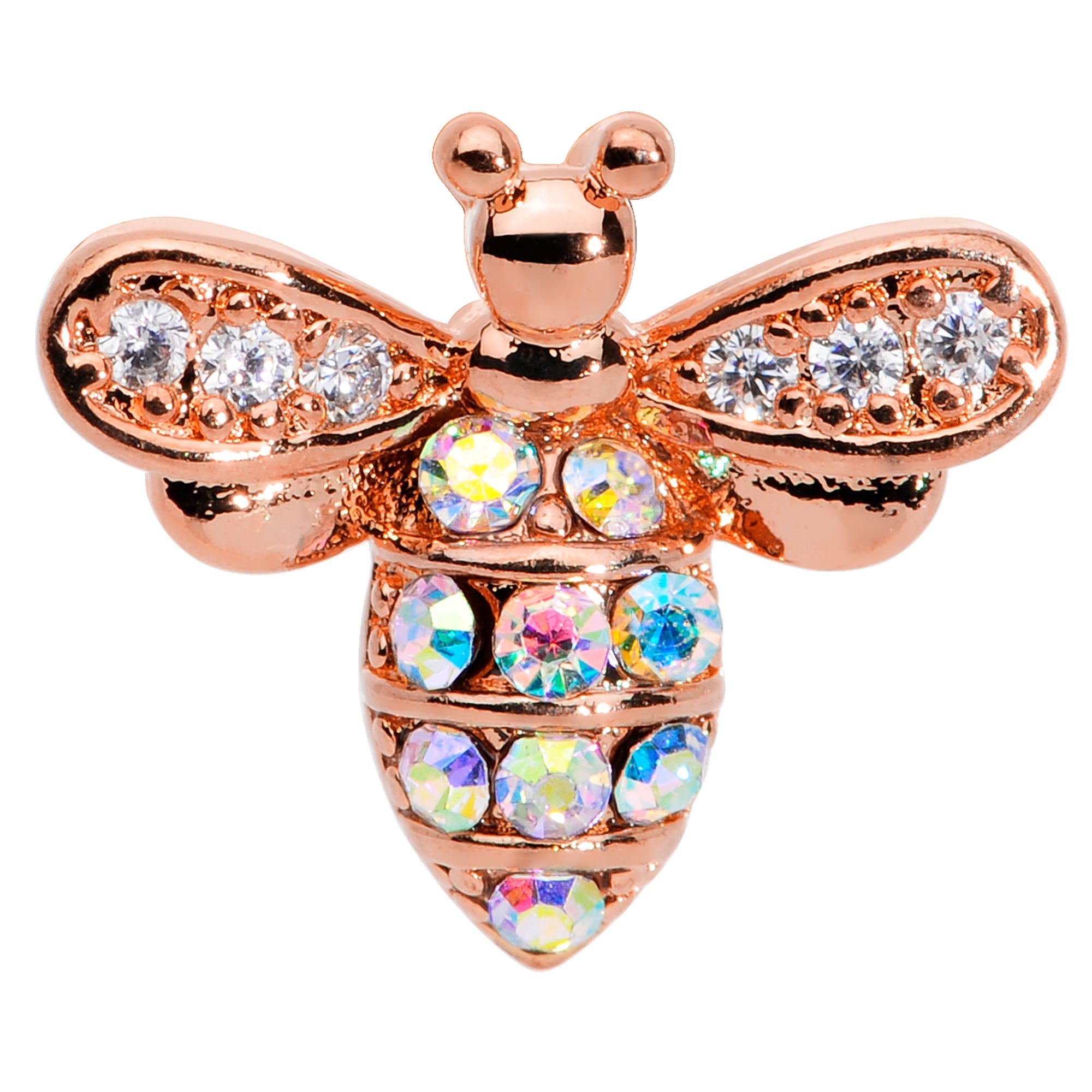 16G 5/16 Aurora CZ Gem Rose Gold Hue Bee Internal Thread Labret